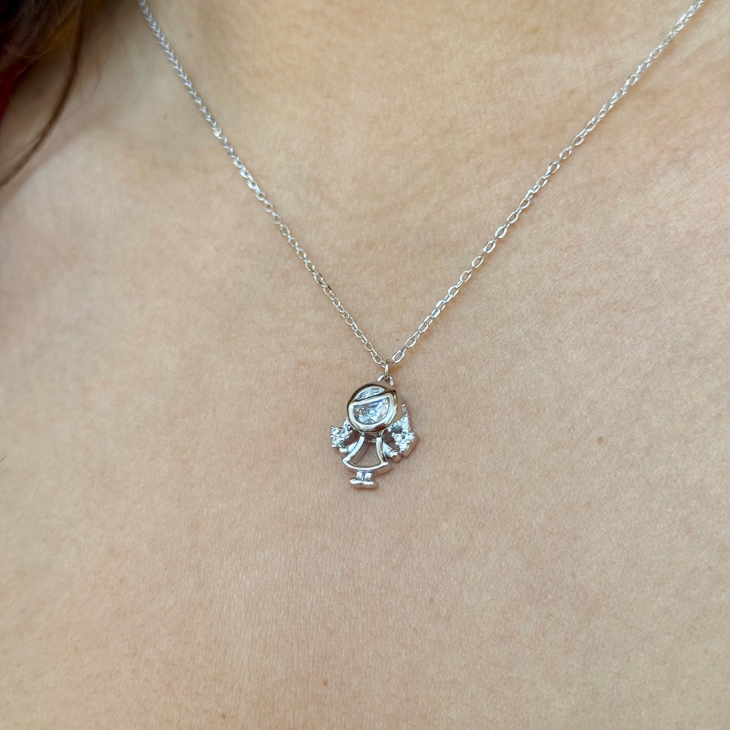 Outline Little Girl Spark Silver Necklace