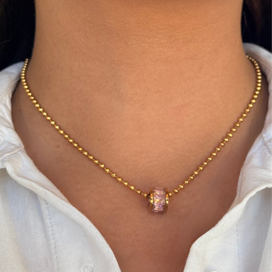 Round Pink Golden Necklace
