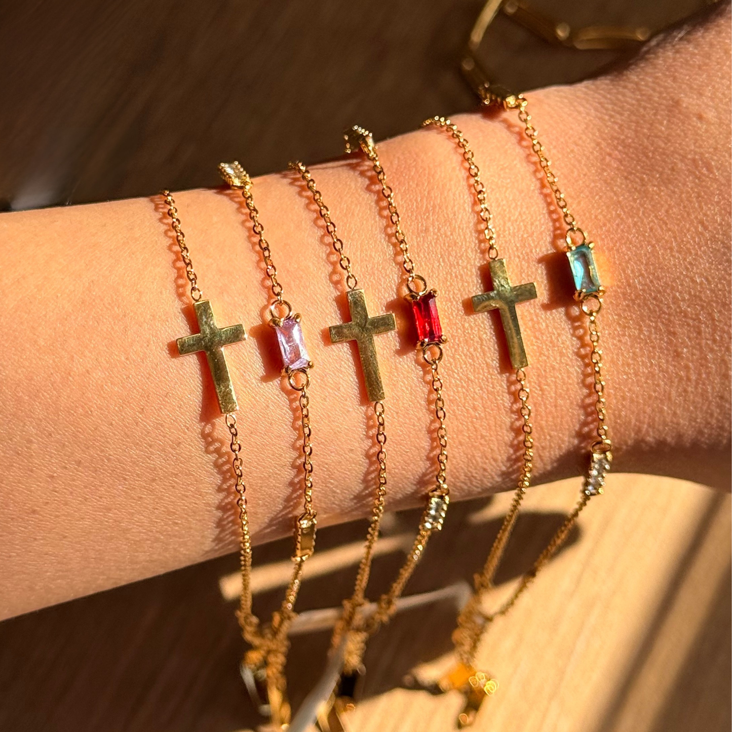 Cross Blue Golden Bracelet