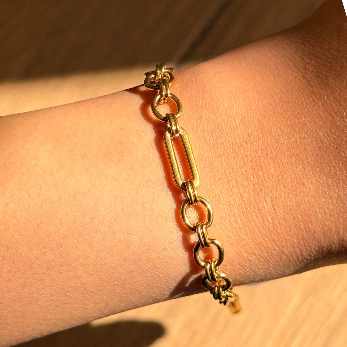 Circle And Rectangle Golden Bracelet