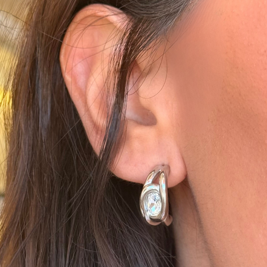 Oval Silver Spark Earrings