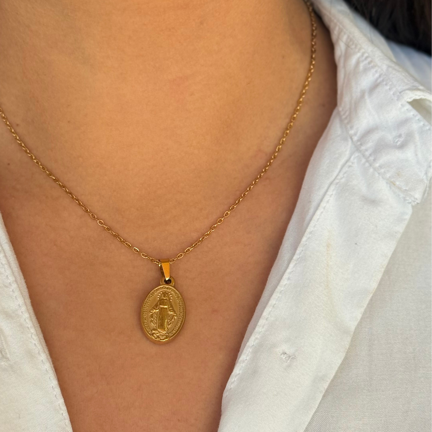 Virgin Mary Golden Medal Necklace