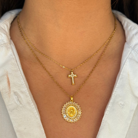 Golden Virgin Guadalupe Baguette Necklace