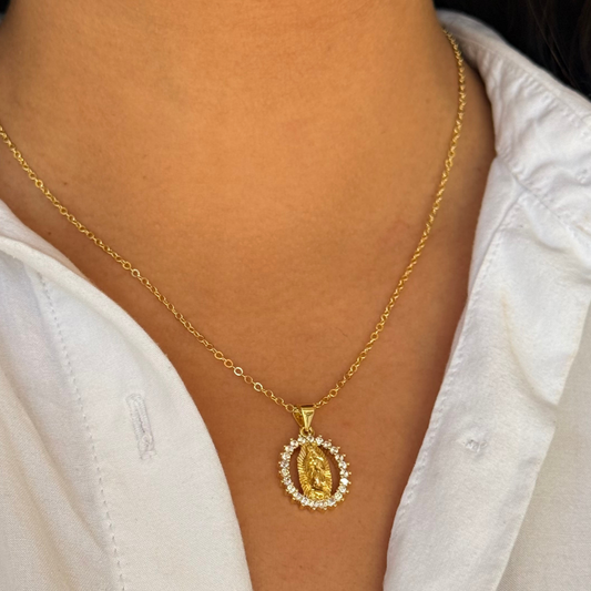 Spark White Virgin Mary Golden Necklace