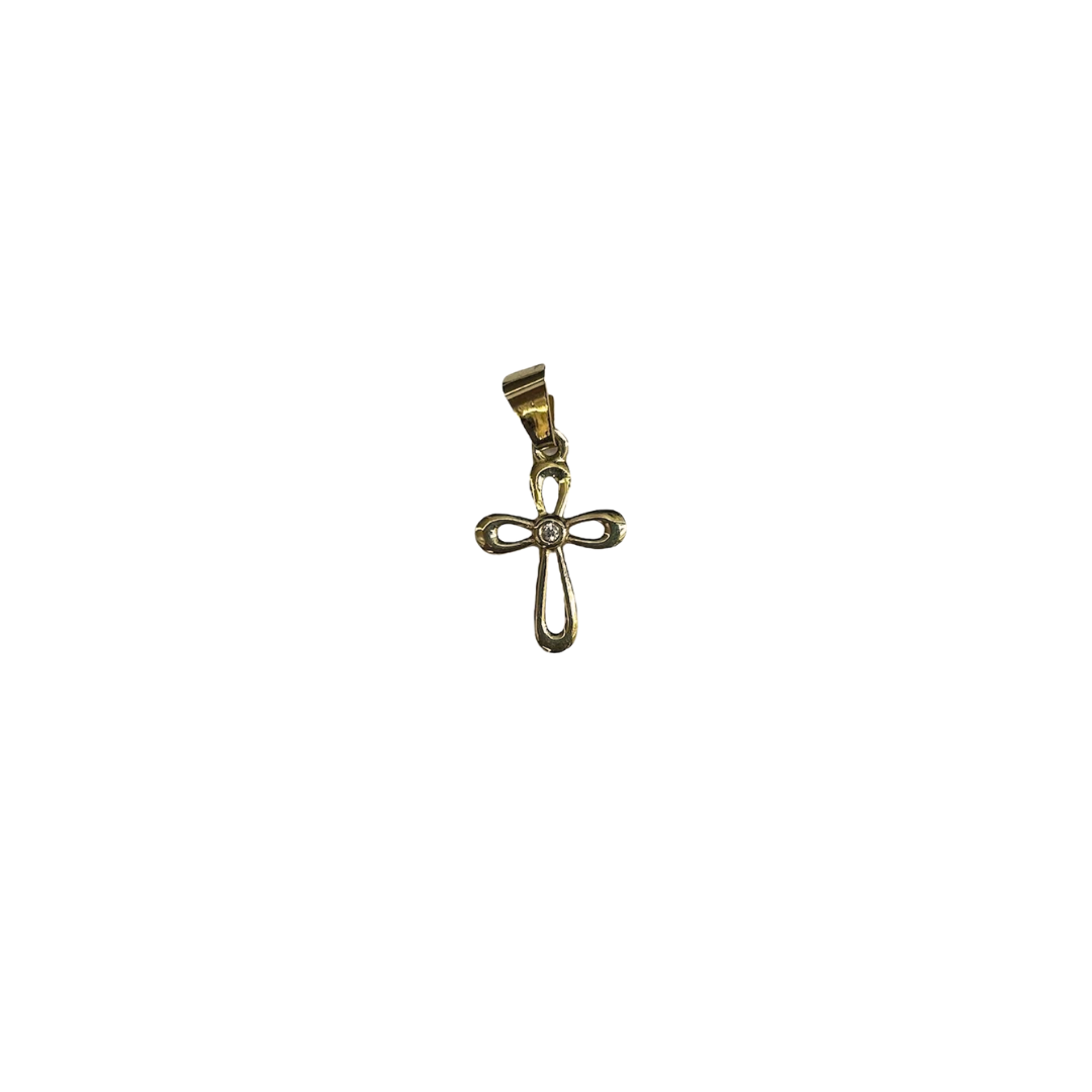 Round outline cross charm 10k
