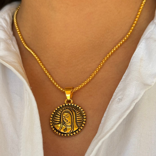Golden And Black Virgin Guadalupe Necklace