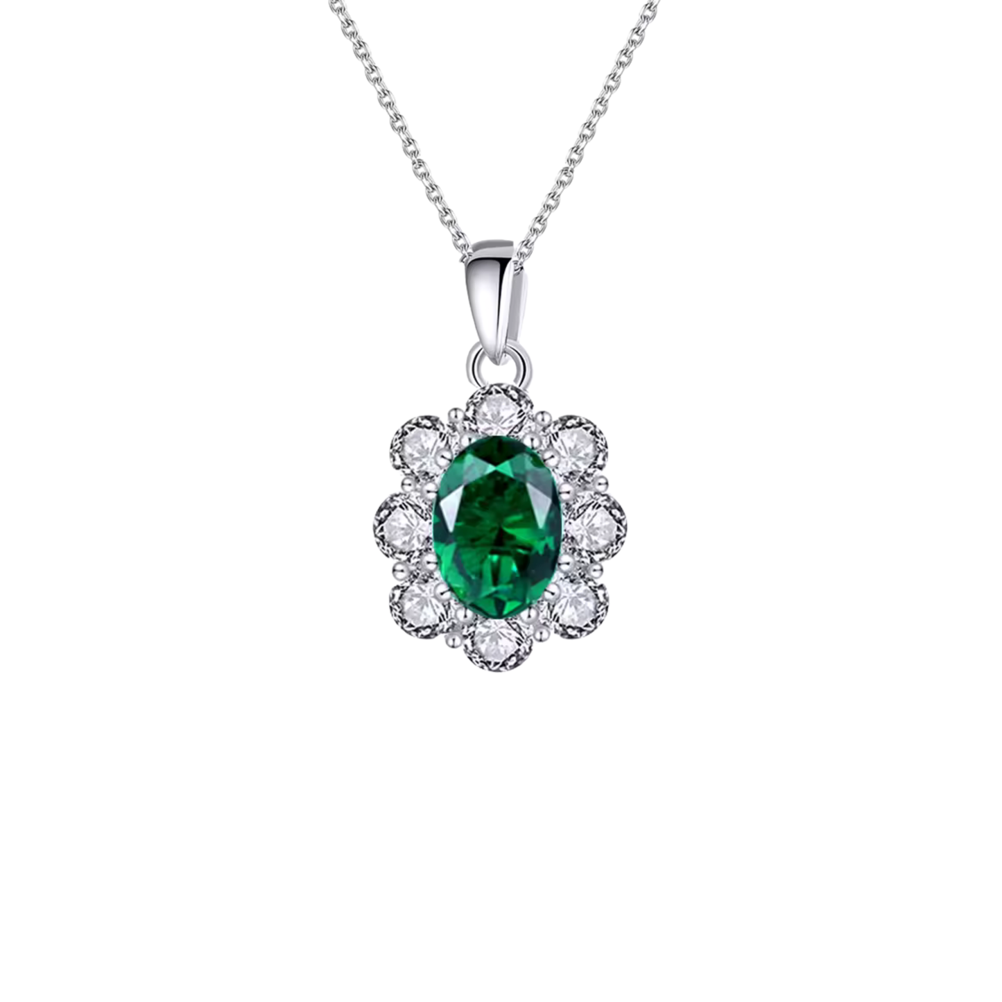 Silver Esmerald Bloom Necklace