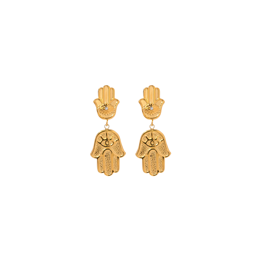 Golden earrings hamsa hand