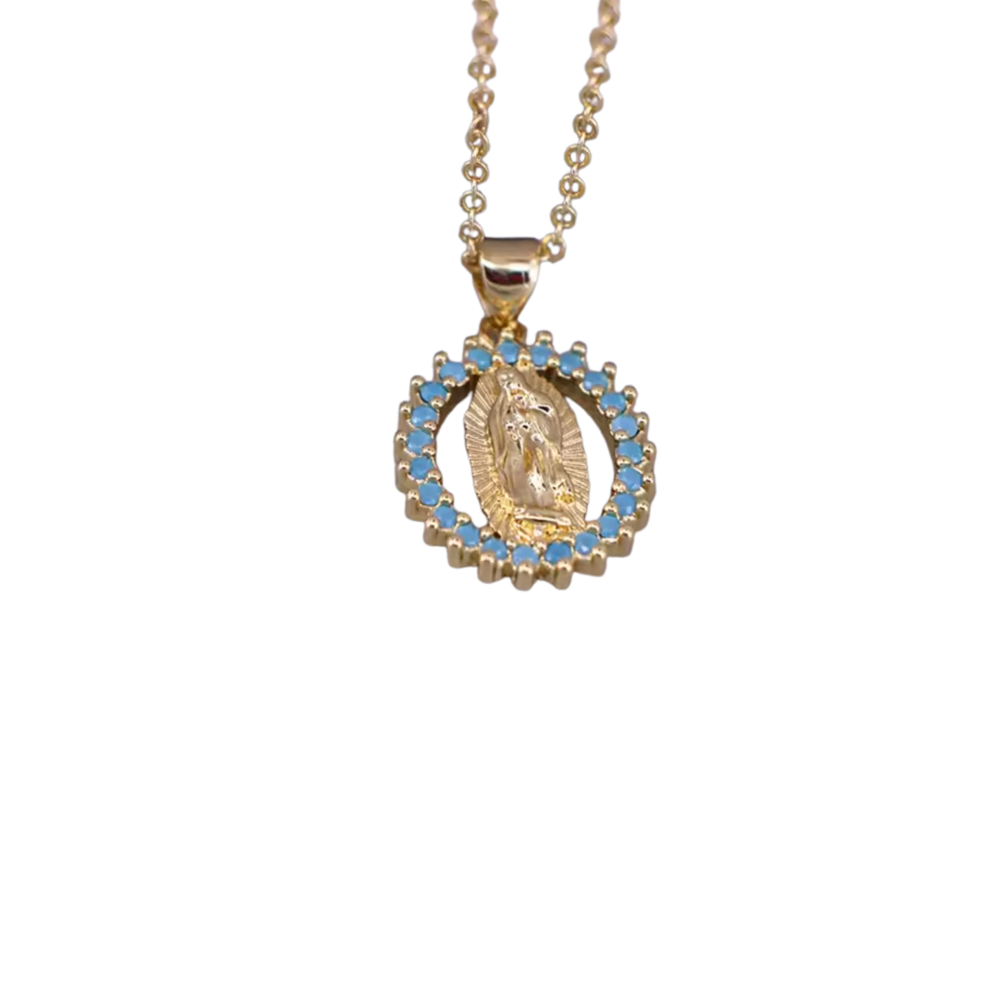 Spark Blue Virgin Mary Golden Necklace
