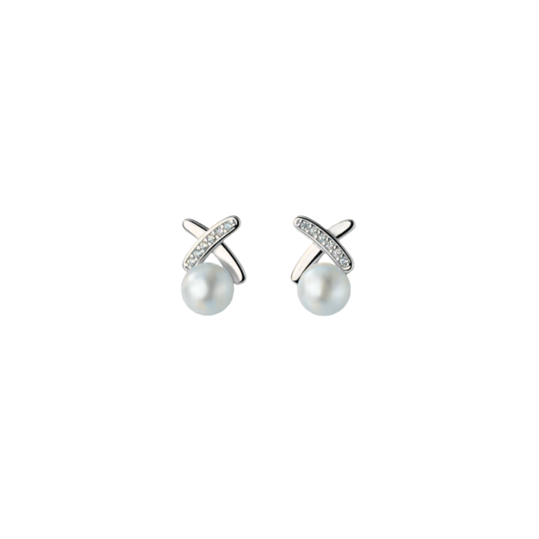 Silver X stud pearl