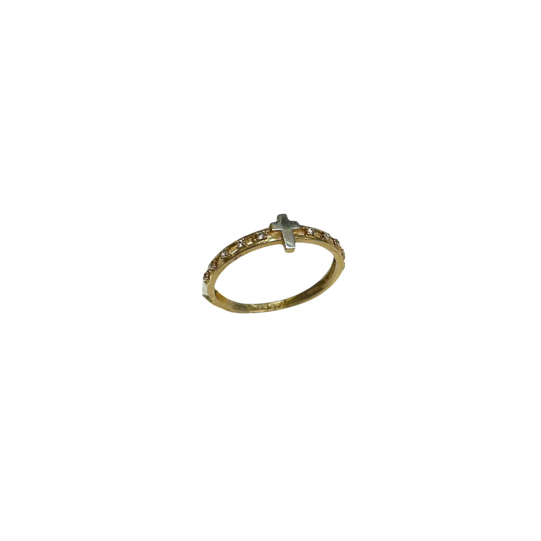 Anillo cruz con zirconia 10k