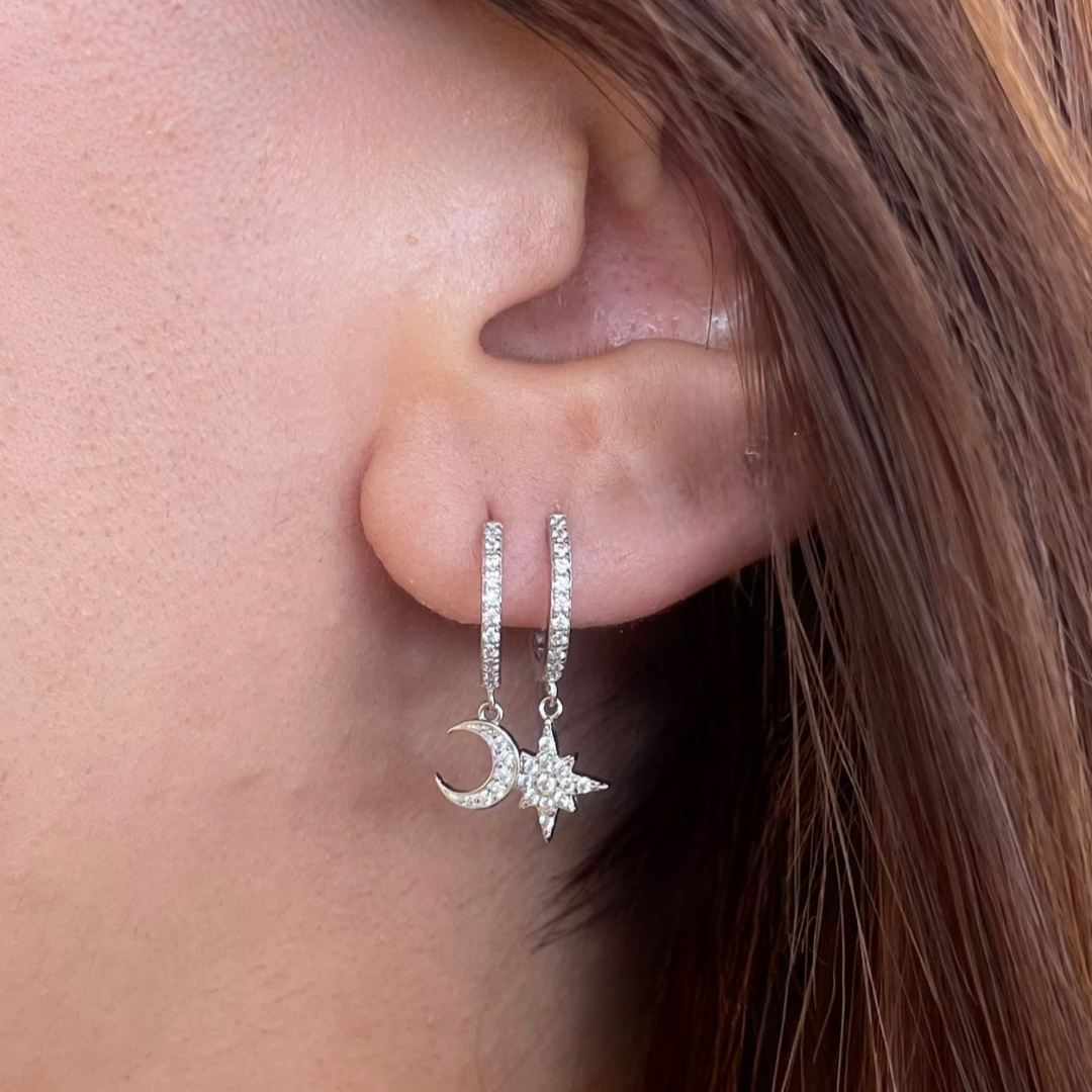 Moon and star silver huggies
