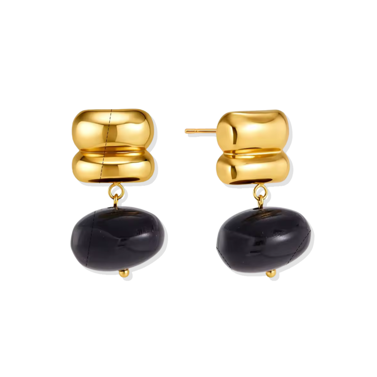 Black Stone Golden Earrings