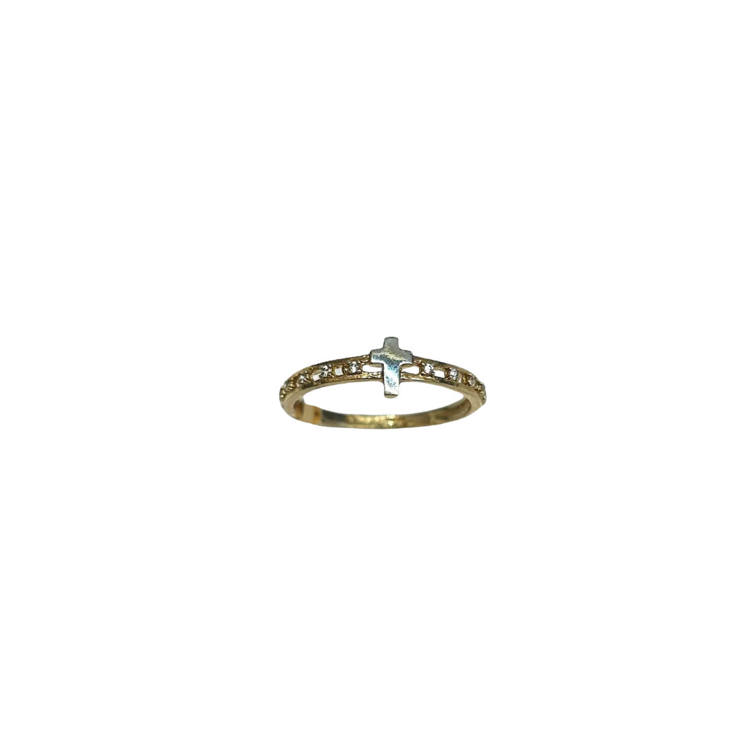 Anillo cruz con zirconia 10k
