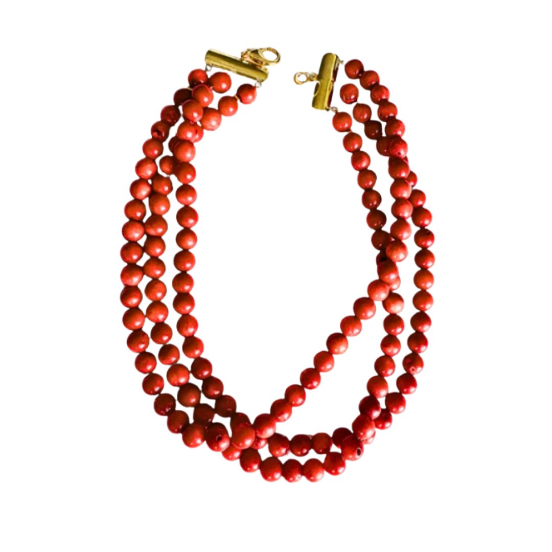 Golden coral charm necklace