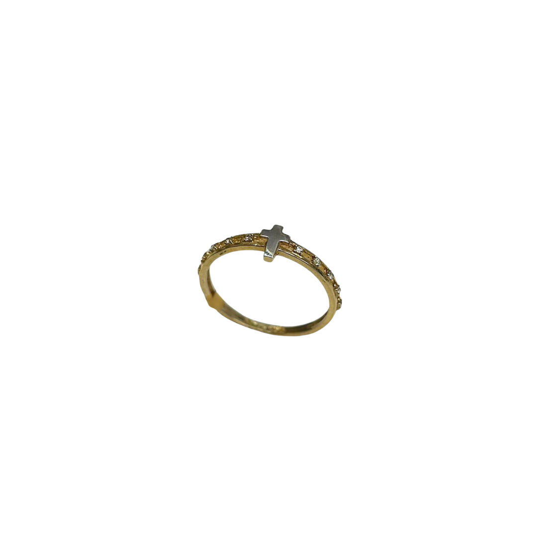 Anillo cruz con zirconia 10k