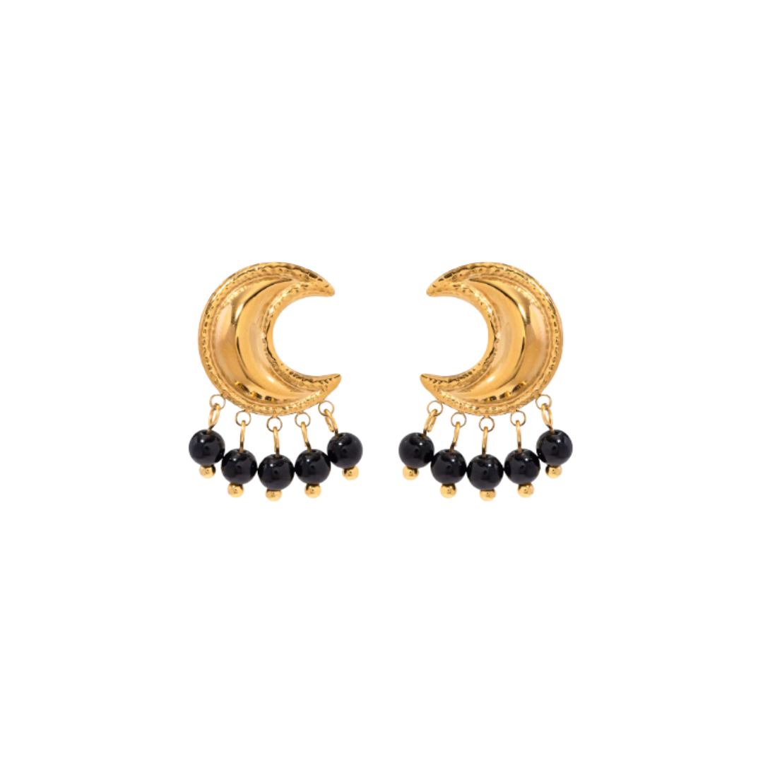GOLDEN MOON ONYX EARRINGS