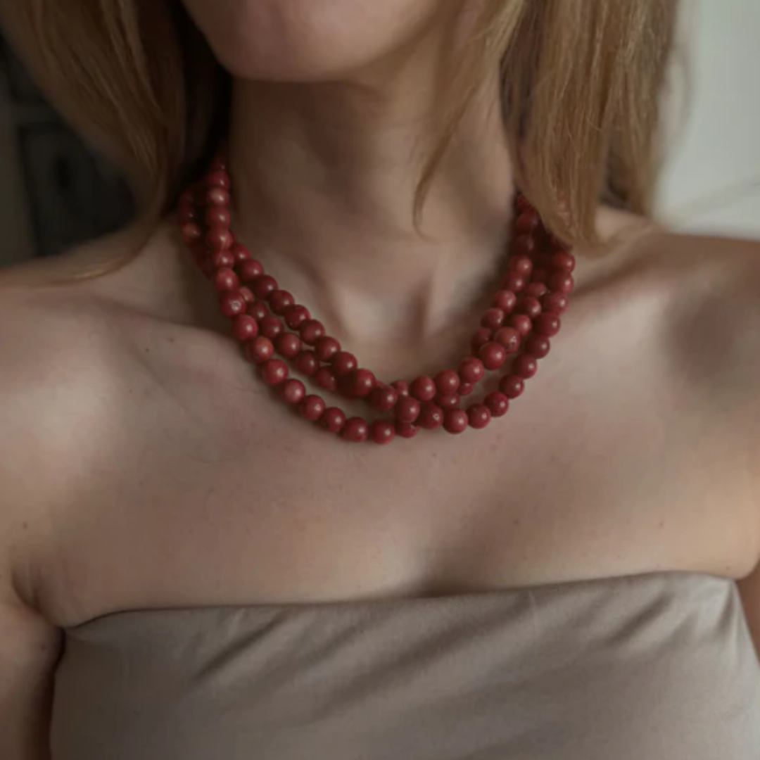 Golden coral charm necklace