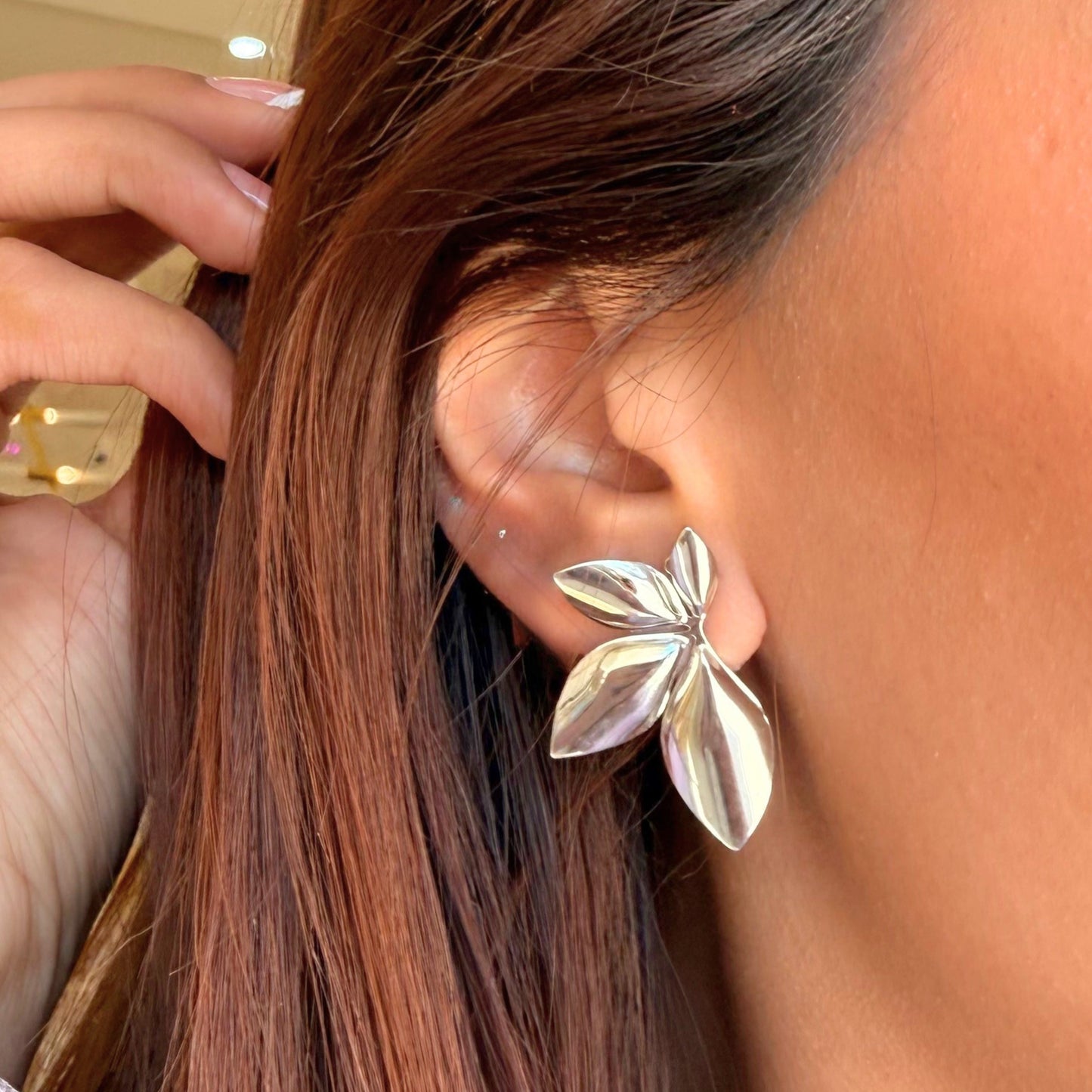 Silver Half Leaf Earrings