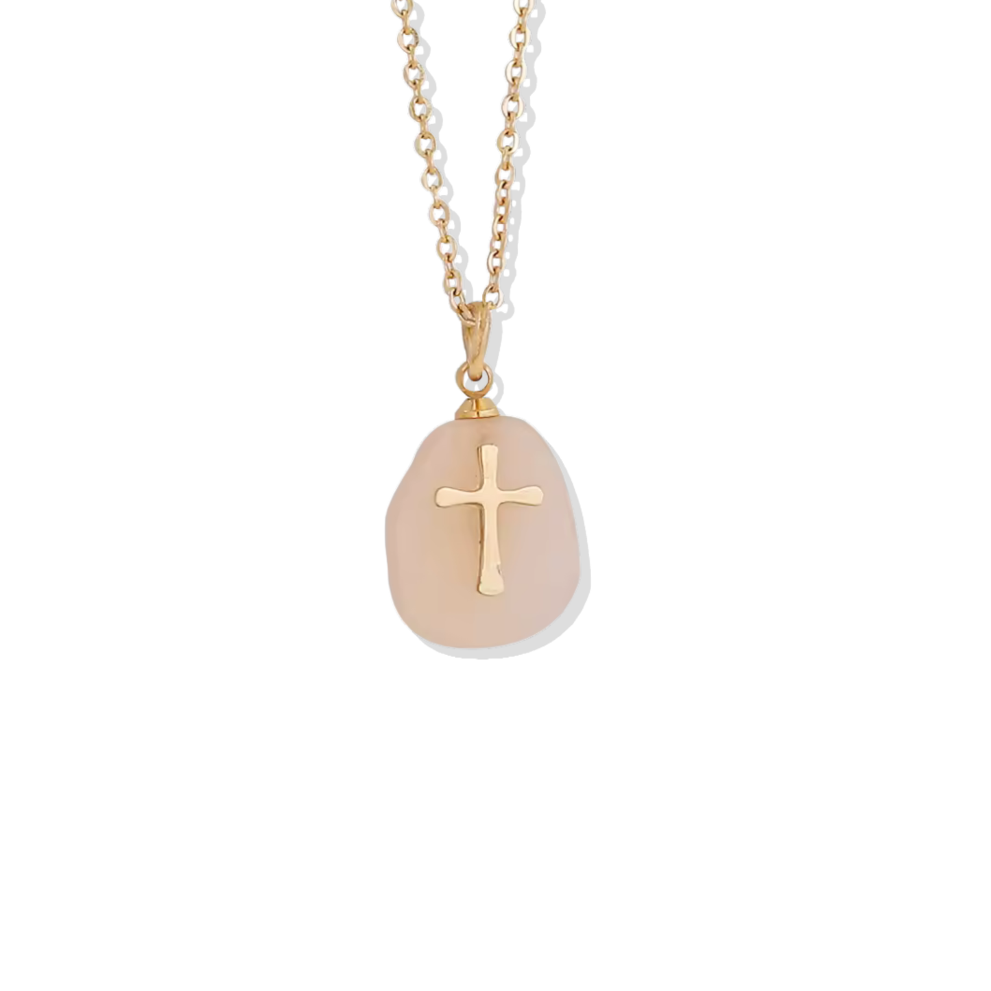 Light Pink Stone Cross Necklace