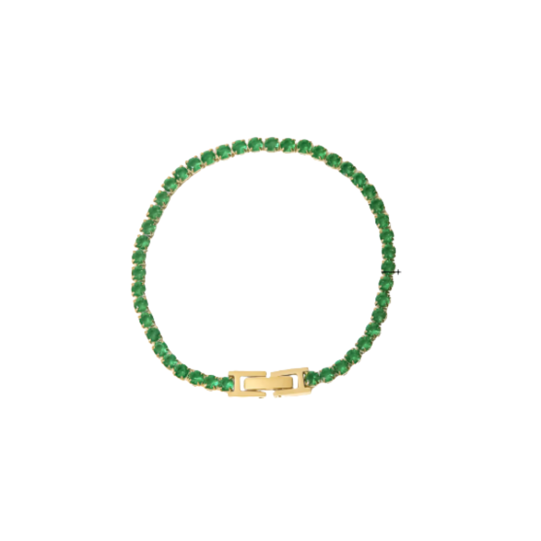 Green zirc tennis golden bracelet