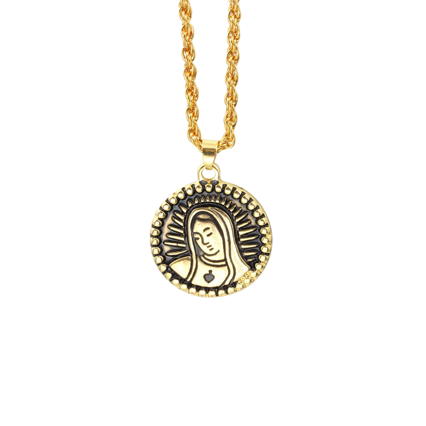 Golden And Black Virgin Guadalupe Necklace