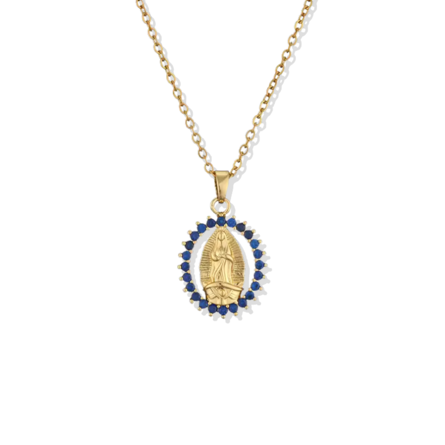 Blue Stones Virgin Mary Necklace