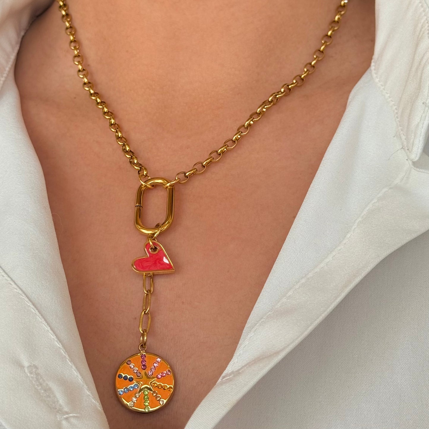 Rainbow Heart Golden Necklace