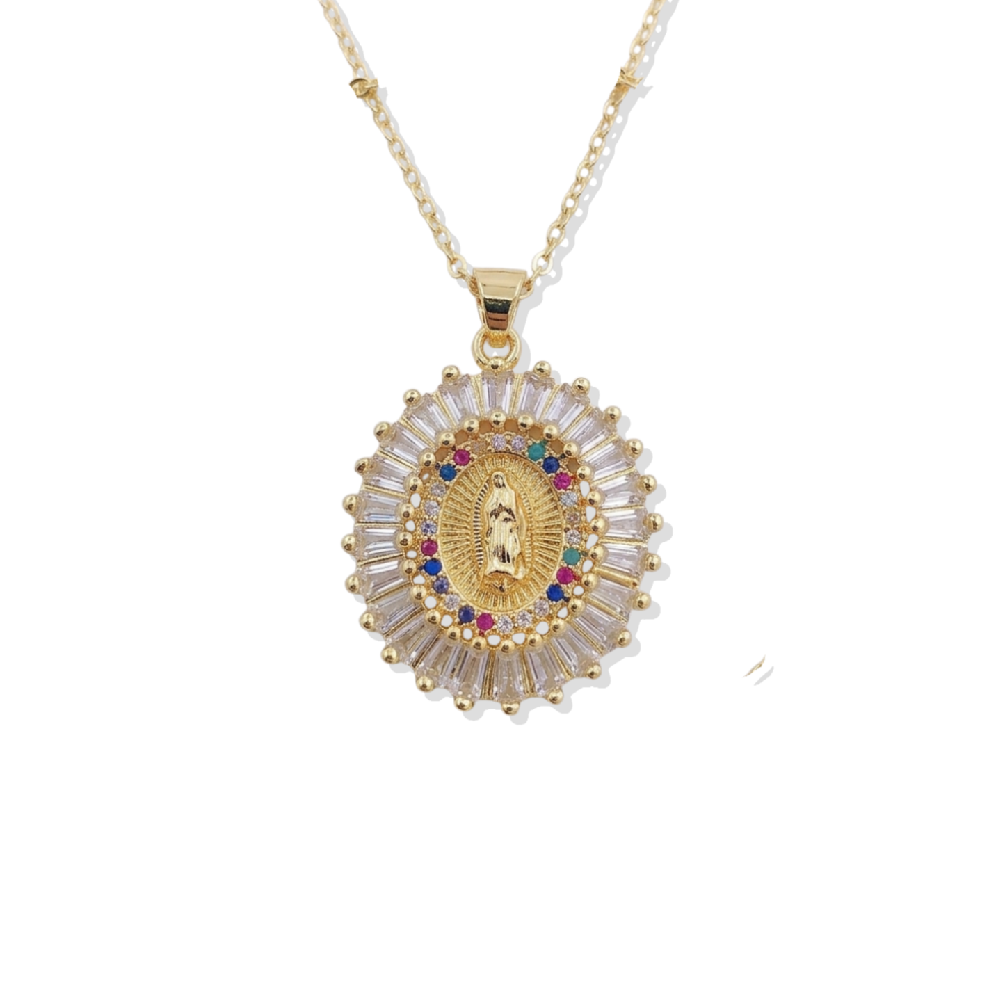 Big White N Colorful Stones Virgin Mary Necklace