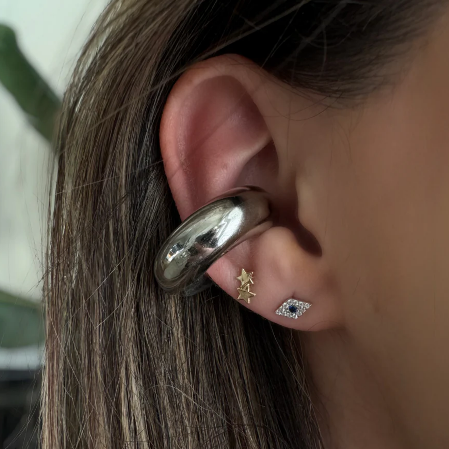 Evil Eye Blue Spark Silver Studs