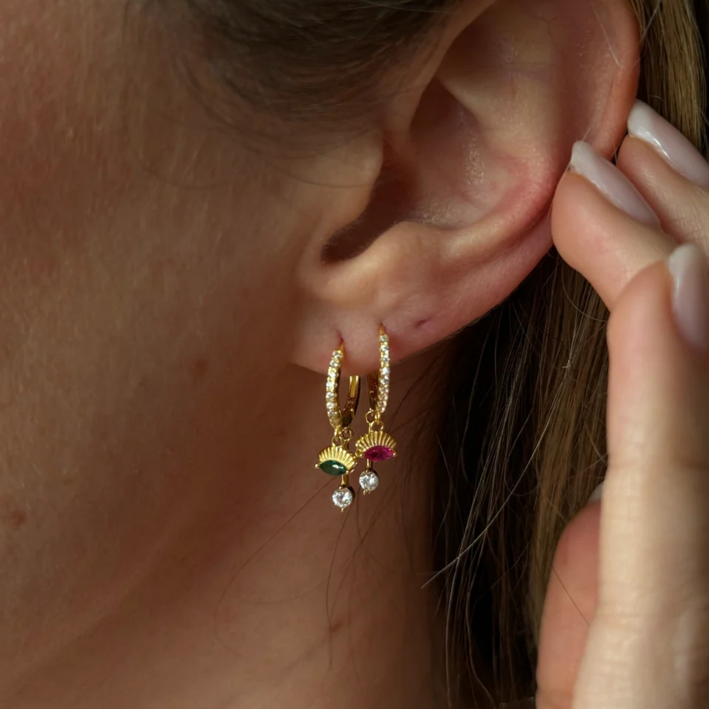 Evil Eye With Lashes Red Hoops