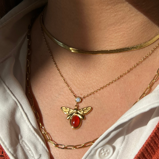 Triple Red Bee Necklace