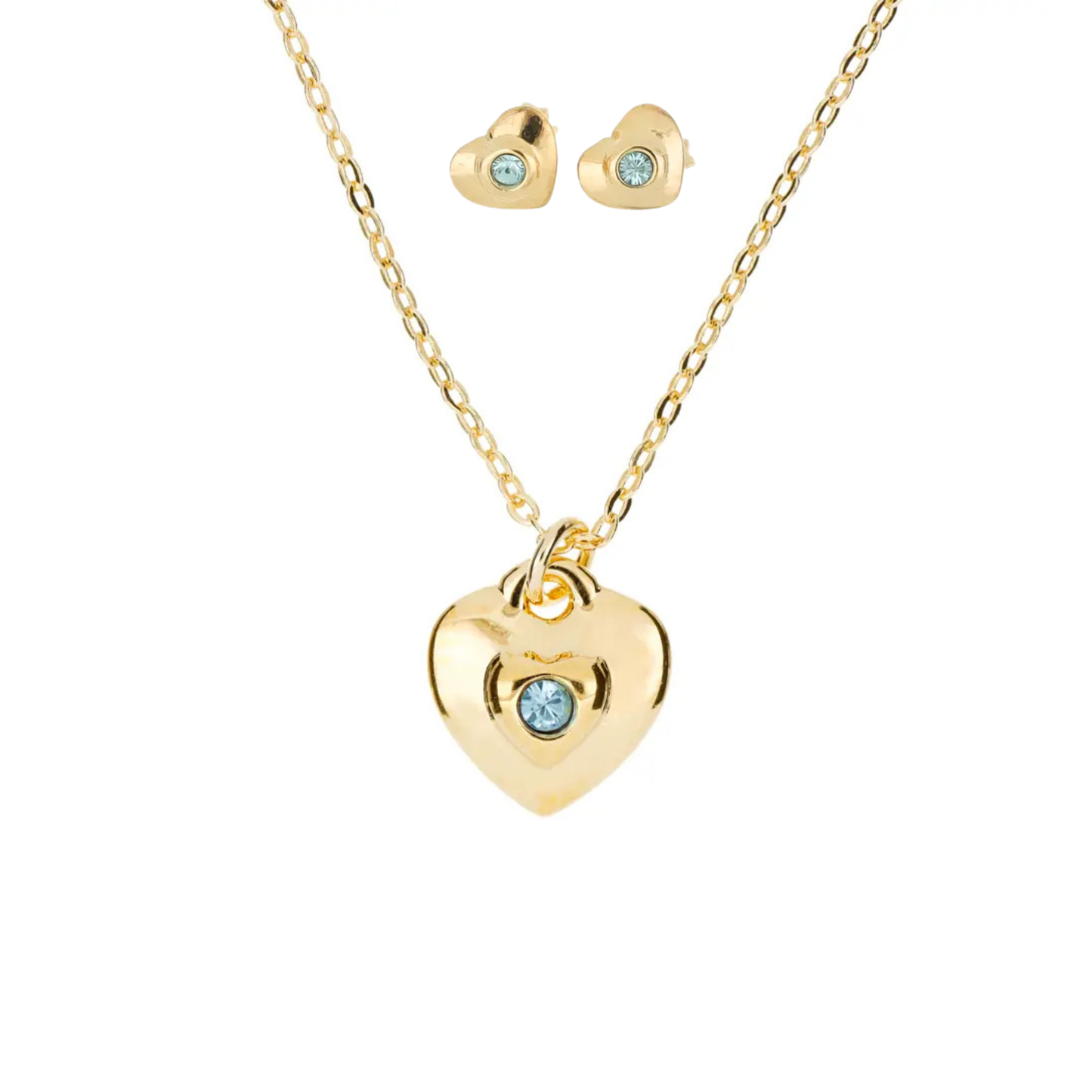 Set Collar Corazon Doble Con Azul
