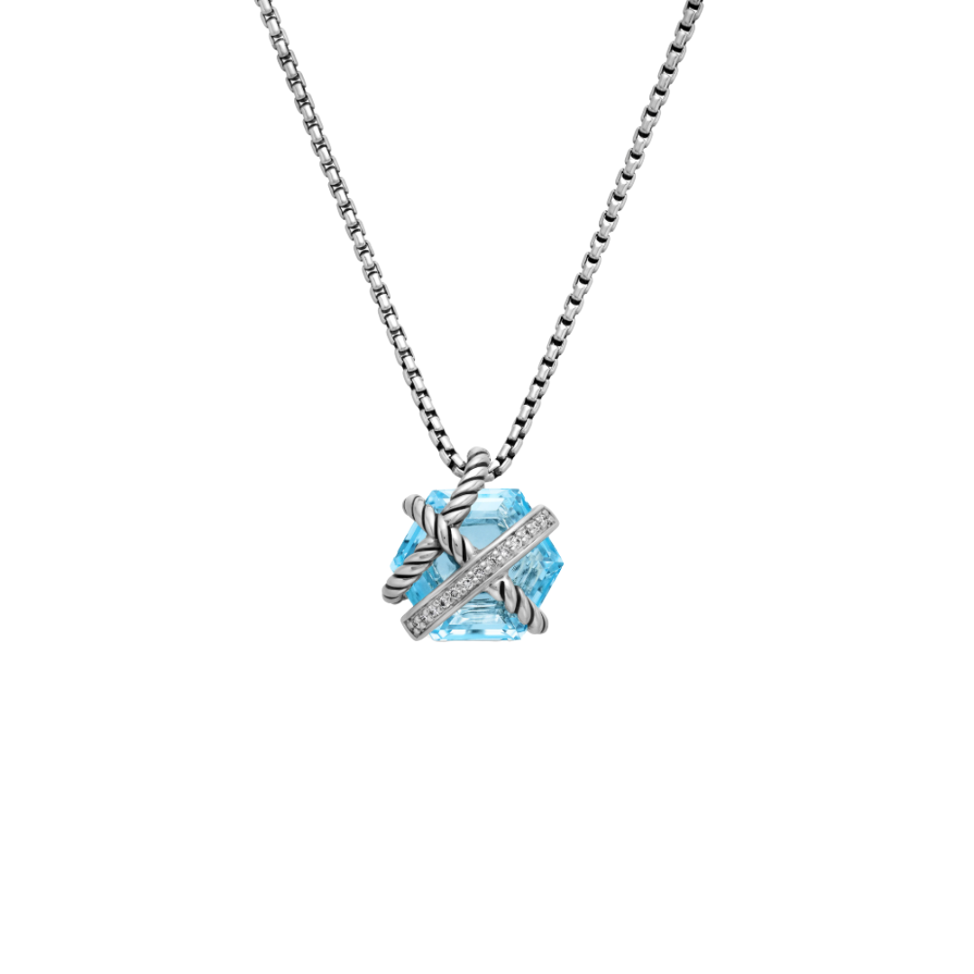 Blue crystal david interlock silver necklace