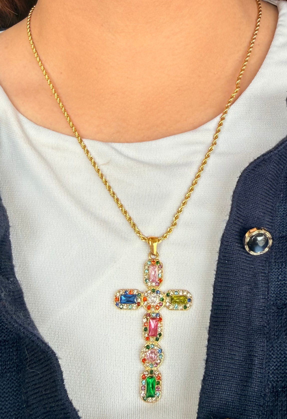 Golden Necklace Rainbow Cross