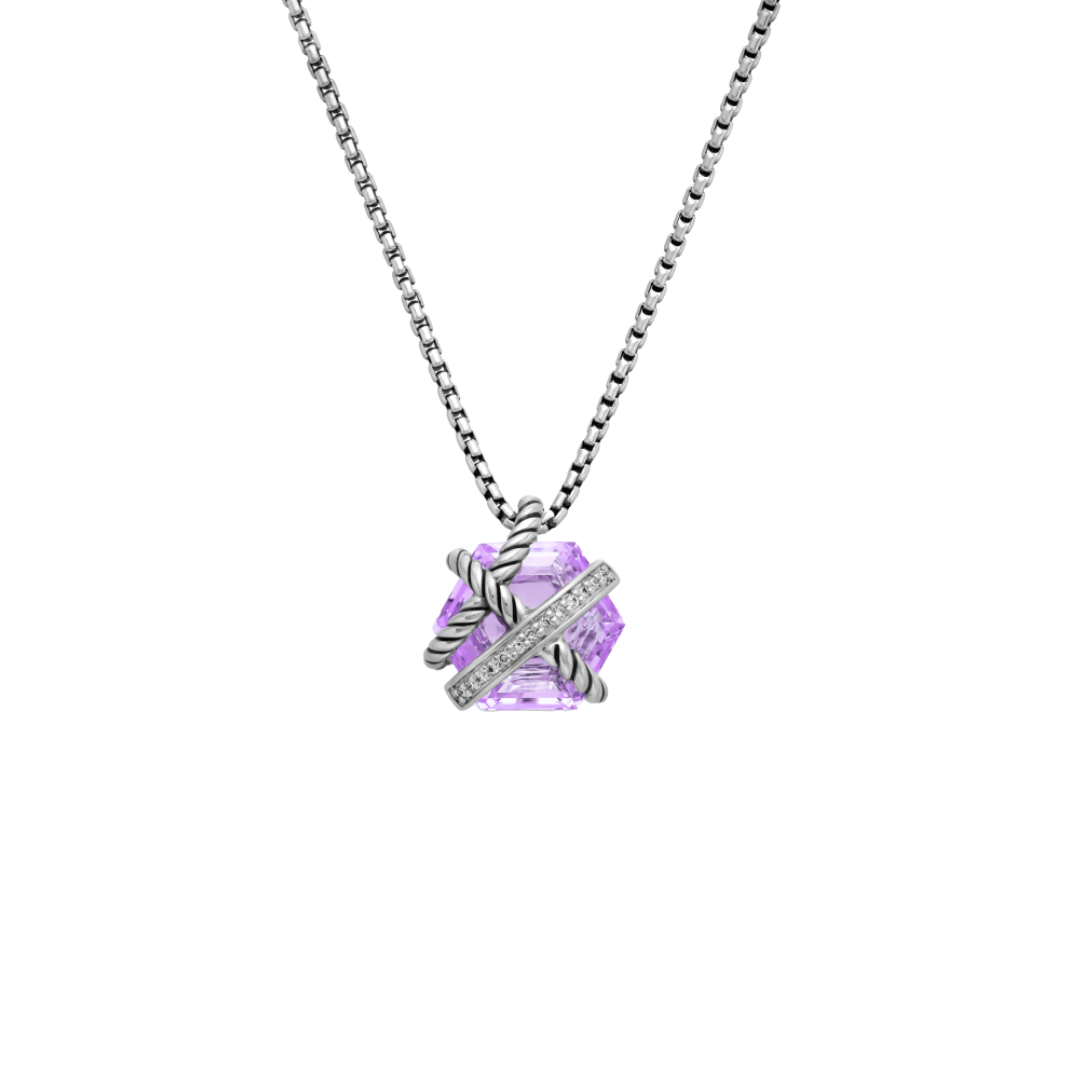 Amethyst david interlock silver necklace