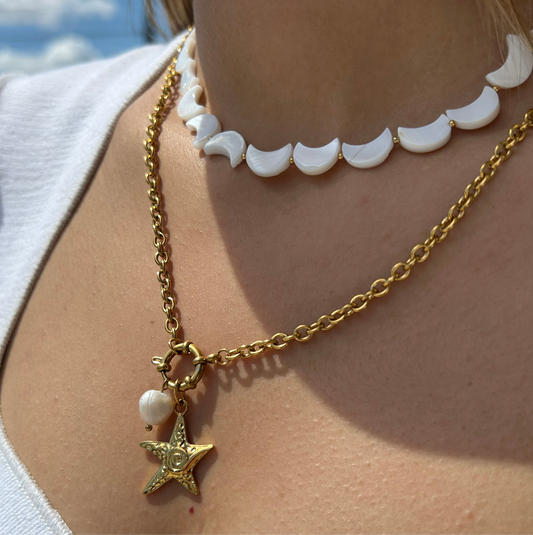 Starfish and pearl necklace