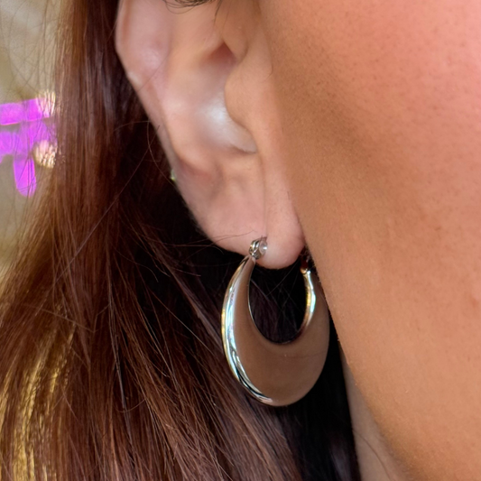 Flat Oval Silver Earrings