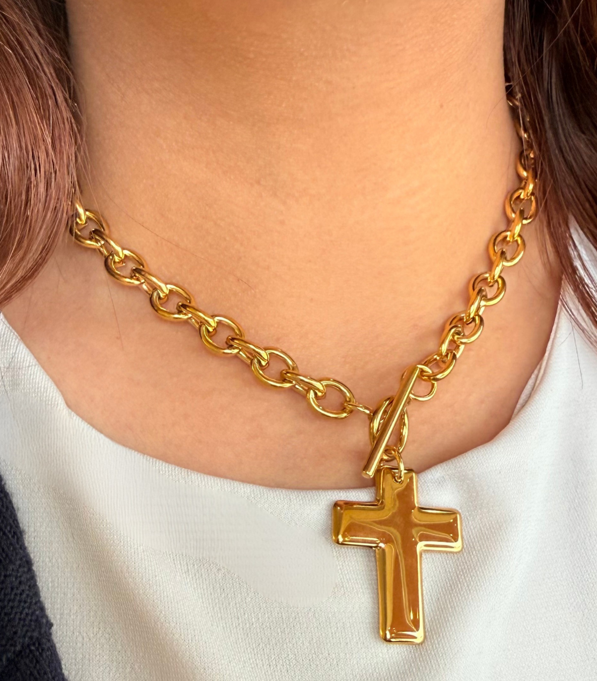 Golden Chunky Cross Necklace