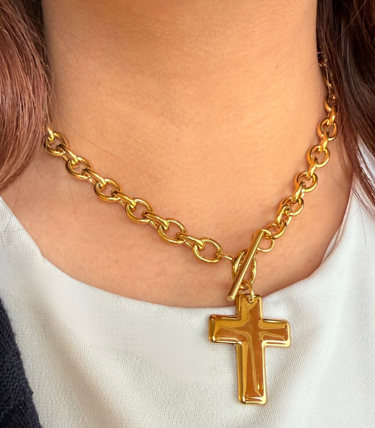 Golden Chunky Cross Necklace