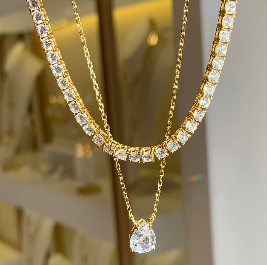 Golden chunky tennis necklace