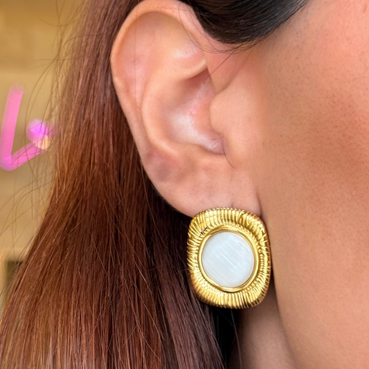 Square Pearl Golden Earrings