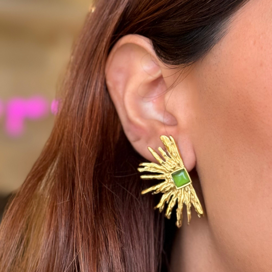 Golden Artsy Green Earrings