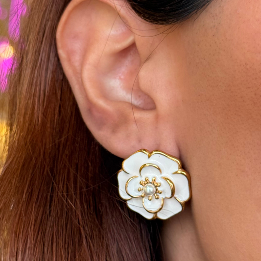 White Orchid Golden Earrings