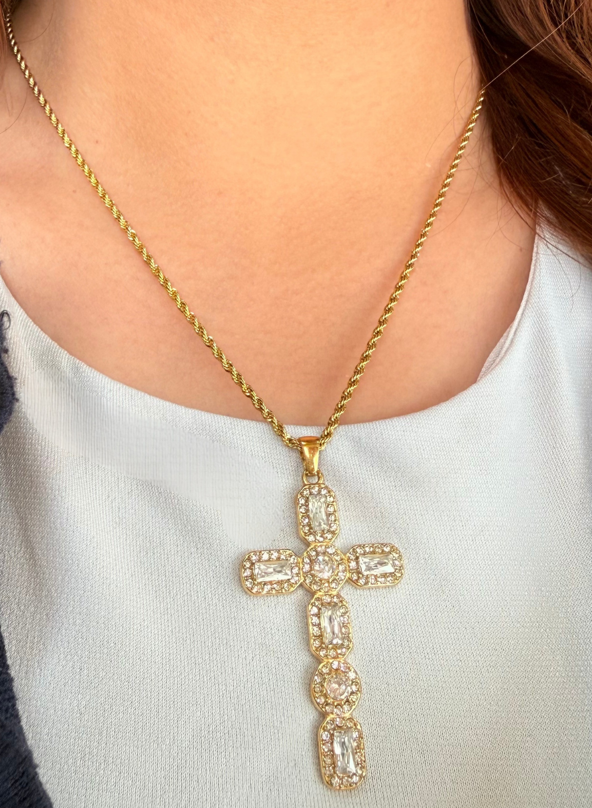 Golden Necklace White Cross
