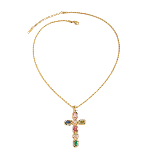 Golden Necklace Rainbow Cross