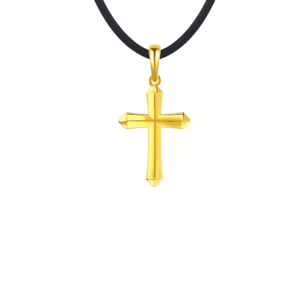 Faux leather cross golden necklace