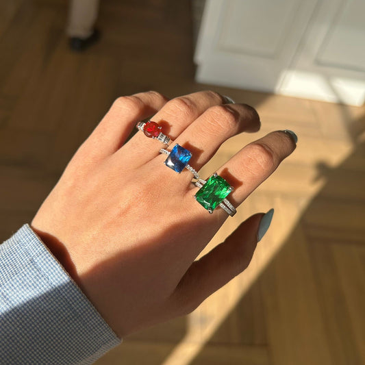 Ana green silver ring