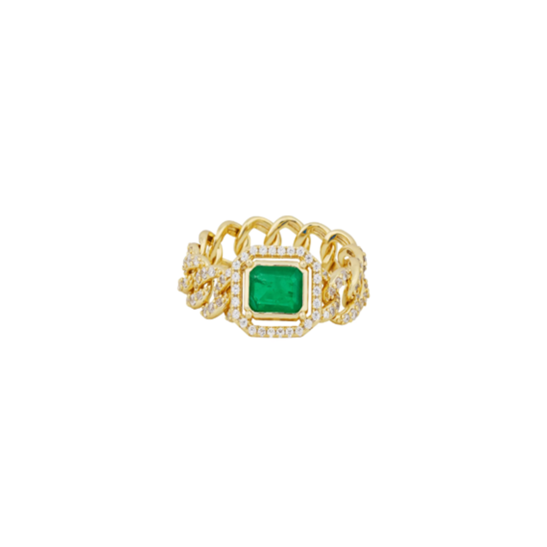 Emerald cuban link ring