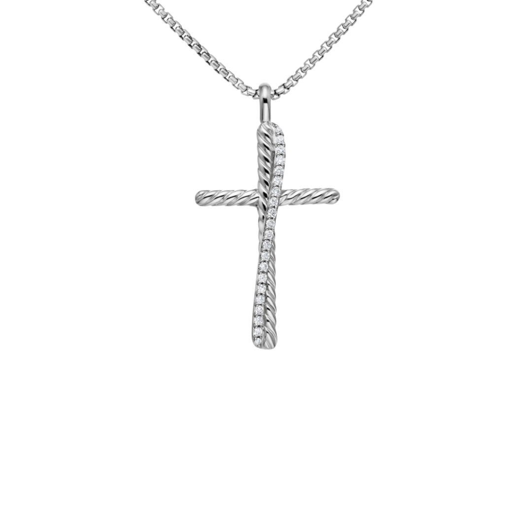 David long cross silver necklace